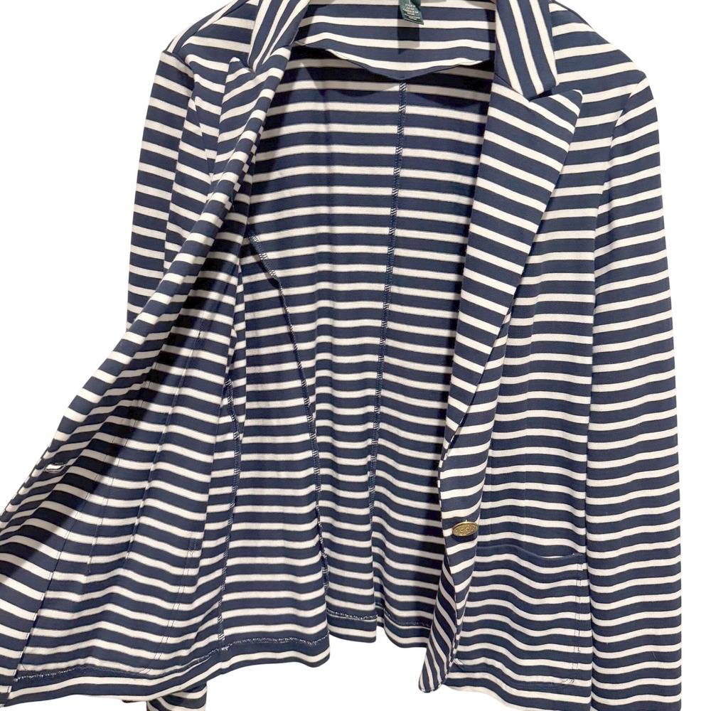 Lauren Ralph Lauren Striped Blazer Womens L Navy White Jacket Preppy Nautical - Picture 3 of 11